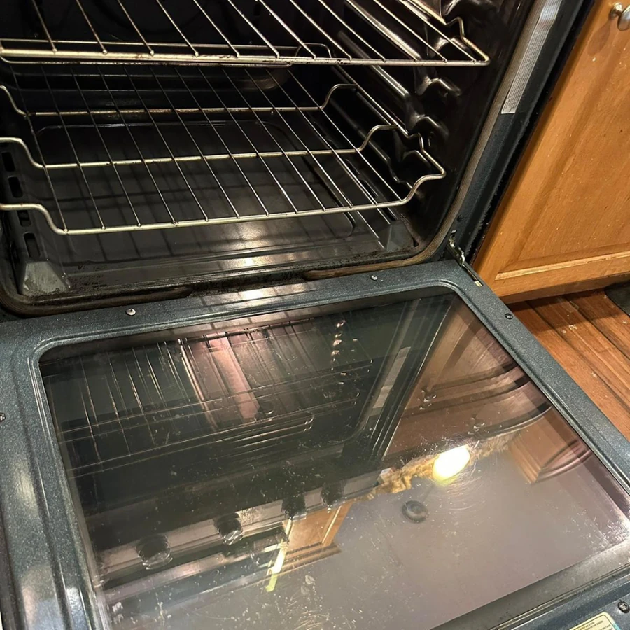 Oven interior before and after deep cleaning - professional appliance cleaning Massachusetts